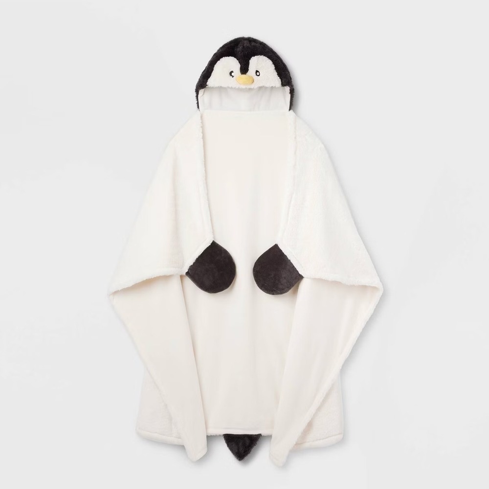 Wondershop Penguin Wearable Blanket Hooded Plush Throw One‎ Size NEW